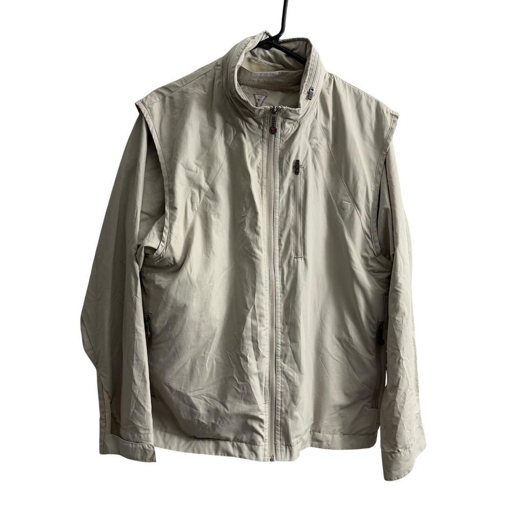 ScotteVest Jacket Mens Medium Khaki Convertible Vest Magnetic Sleeve Windbreaker